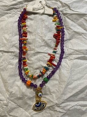 Assorted Multicolor & Purple Beaded Eye Pendant Necklace